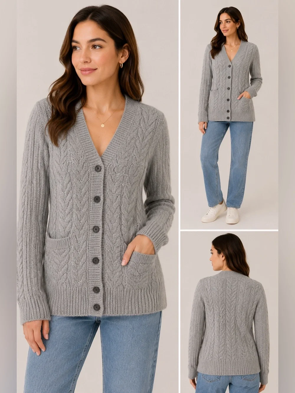 GAP Designed & Crafted Cable Knit Wool Cardigan Gray Button Front Sweater MP